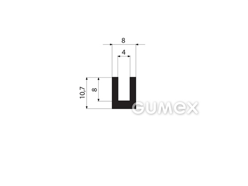 Pryžový profil tvaru "U", 10,7x8/4mm, 70°ShA, EPDM, -40°C/+100°C, černý